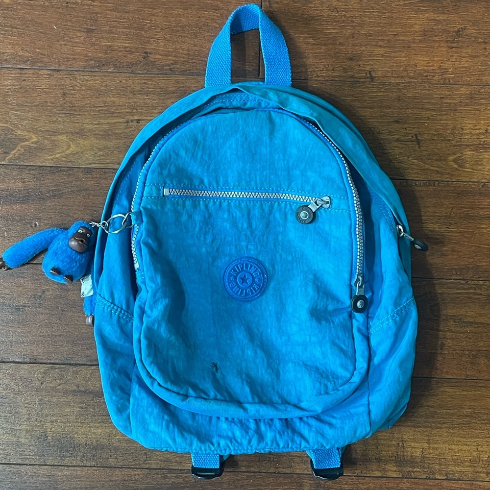 Kipling Backpack - Bright Blue with Monkey Keychain